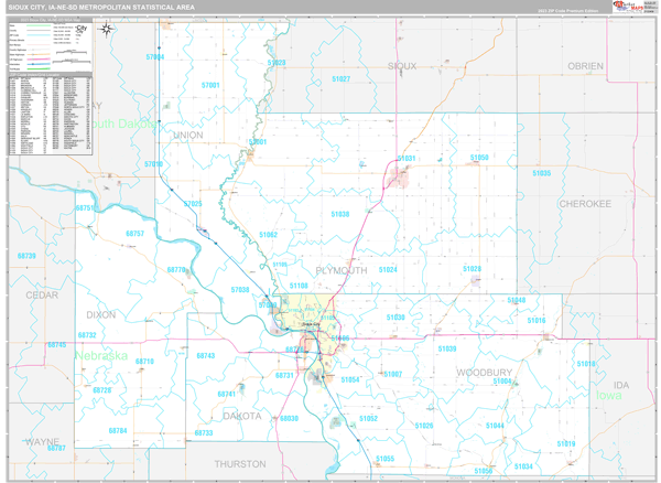 Sioux City Metro Area Zip Code Wall Map
